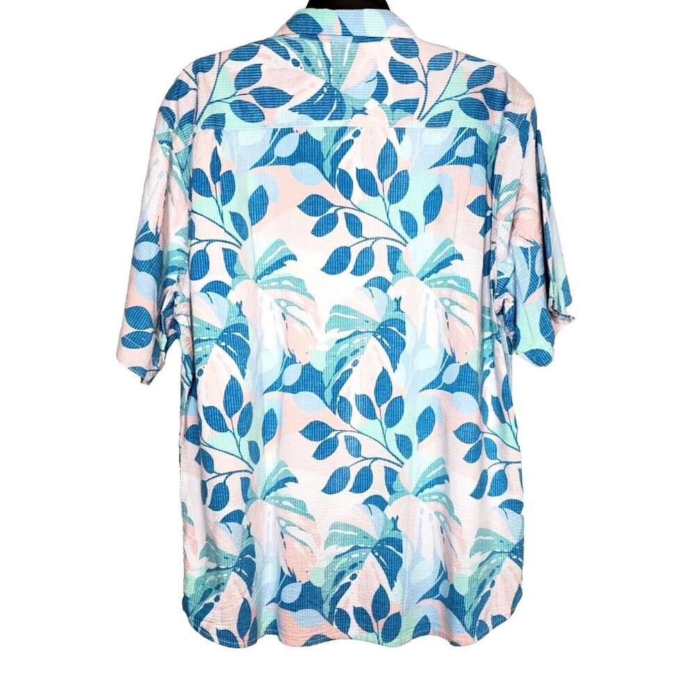 Tommy Bahama Mens XXL Seersucker Nova Wave Beach Day Blooms Camp Shirt Pink Pool - Picture 3 of 9